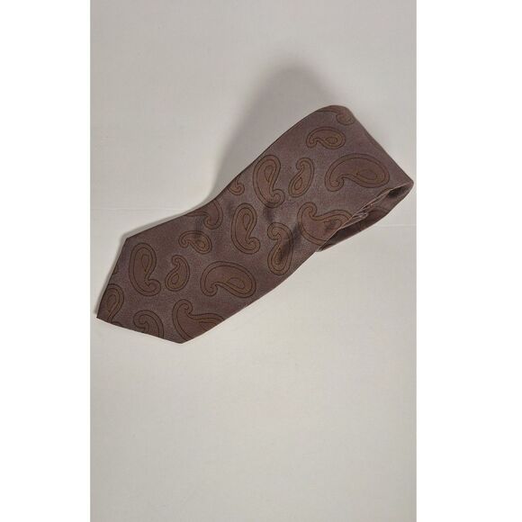 Vintage MARIO VALENTINO Italian Silk Neck Tie Brown Paisley Business Academia - Picture 1 of 4